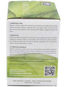 Compresas noche c/alas (bolsa ind) 100% algodón orgánico, 10ud de Organyc 2