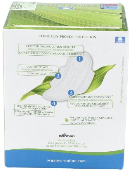 Compresas dia c/alas (bolsa ind) 100% algodón orgánico, 10ud de Organyc