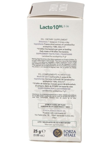 Lacto 10 (Lactobacillus Acidophilus) 25Gr. E-36 de Forza Vitale