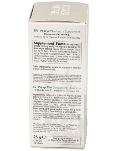 Papaya Plus  25Gr.Comprimidos de Forza Vitale