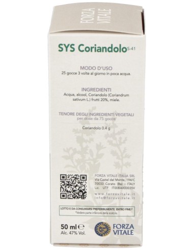 Sys.Coriandolo (Cilantro) 50Ml. de Forza Vitale