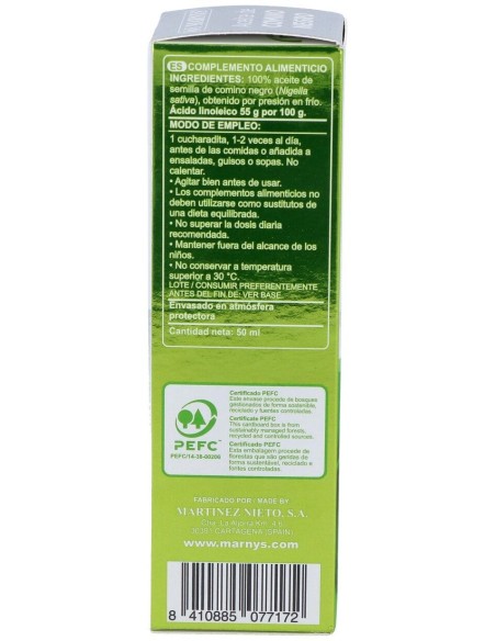 Aceite De Comino Negro   Botella - 50 Ml Marnys