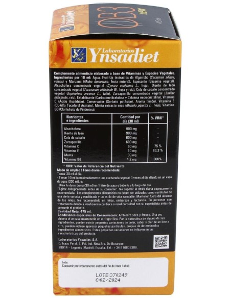 Ob3 Jarabe 0% Azucar 475 Ml de Ynsadiet