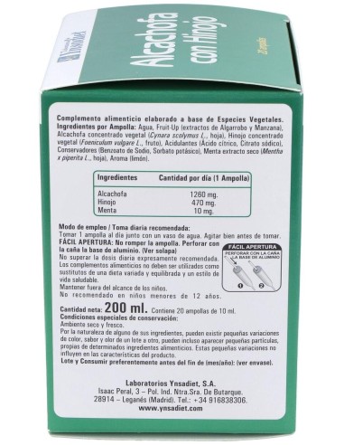 Alcachofa + Hinojo  0% Azucar 20 Amp de Ynsadiet