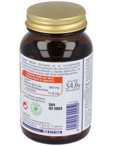Mega Cúrcuma  Envase 50 Cápsulas(25 Días) de Dielisa®