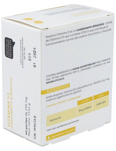 Vitamina D3 4000Ui 60Perlas de Fdb