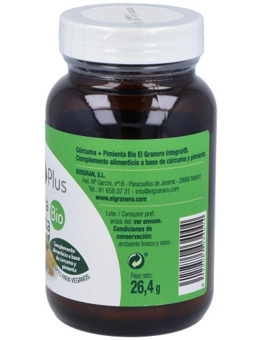 Curcuma Y Pimienta Bio 60Cap. de El Granero