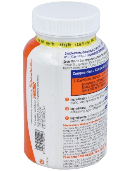 L-Carnitina Fat Burners 105Caps. de Nutrisport