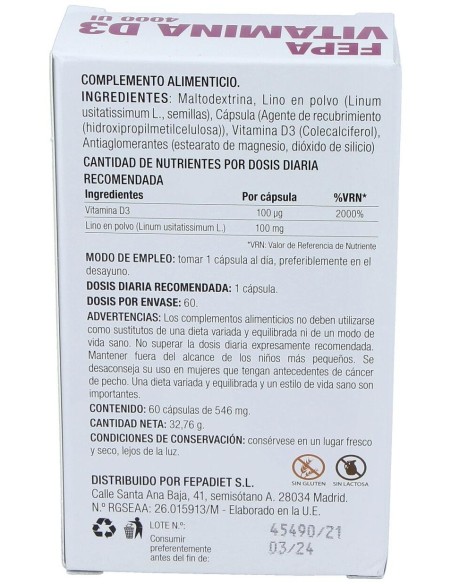 Fepa-Vitamina D3 4000Ui 60Cap. de Fepadiet