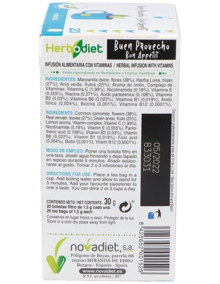 Herbodiet Buen Provecho Envase de 20 bolsitas filtro de 1,5 g. de Novadiet