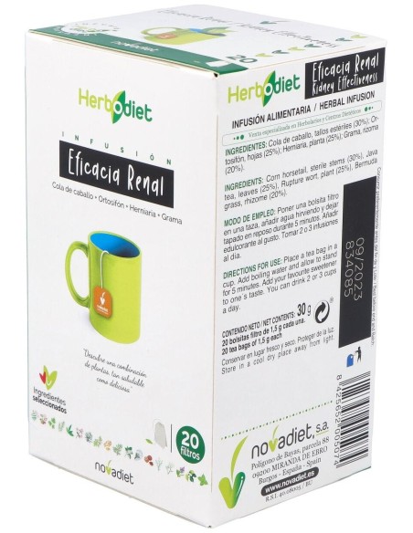 Herbodiet Eficacia Renal Envase de 20 bolsitas filtro de 1,5 g. de Novadiet