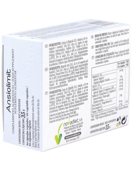 Ansiolimit Envase de 60 cápsulas vegetales. de Novadiet