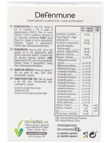 Defenmune Envase de 30 cápsulas vegetales. de Novadiet