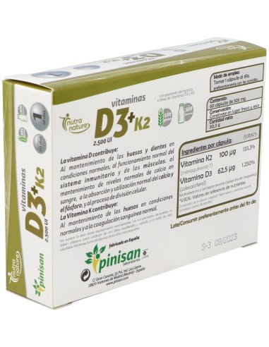 Vitamina D3+K2  2500ui 60Cap. de Pinisan