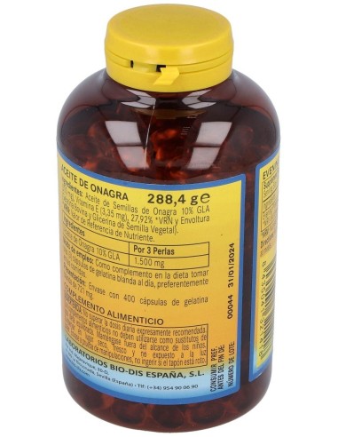 Aceite De Onagra 500Mg. (10% Gla) 400Perlas de Nature Essential