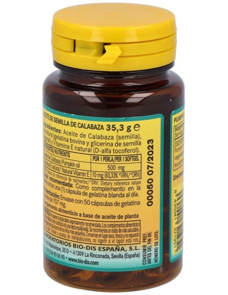 Aceite De Semillas De Calabaza 500Mg. 50Perlas de Nature Essential