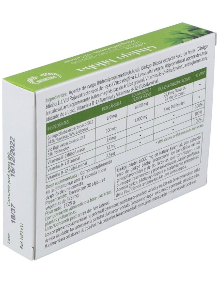 Ginkgo Biloba 6000Mg. 30Cap. de Nature Essential