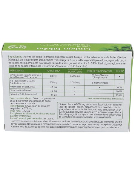 Ginkgo Biloba 6000Mg. 30Cap. de Nature Essential