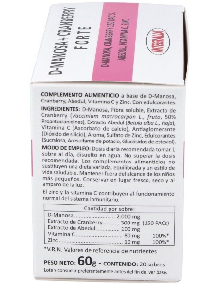 D-Manosa + Cranberry Plus 20Sbrs. de Integralia