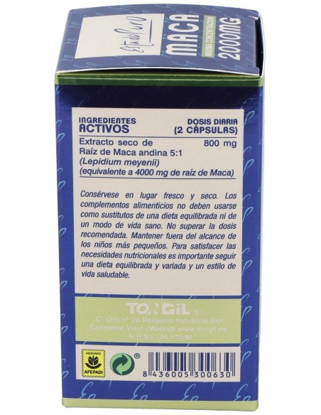 Maca 2000 mg. 60 Capsulas Estado Puro de Tongil