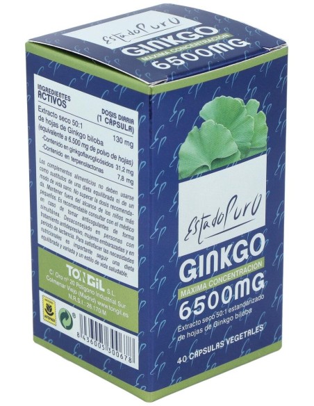 Ginkgo 6500Mg. 40Cap. Estado Puro de Tongil