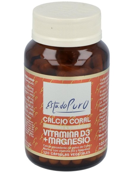 Calcio Coral+Vit D3+Mg 120Cap. Estado Puro de Tongil