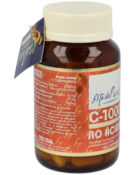 Vitamina C-1000 No Acida 100Comp. Estado Puro de Tongil