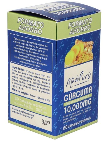 Curcuma 10.000Mg. Full Spectrum Comprex 80 Cap. Estado Puro de Tongil