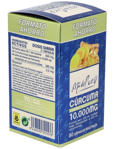 Curcuma 10.000Mg. Full Spectrum Comprex 80 Cap. Estado Puro de Tongil