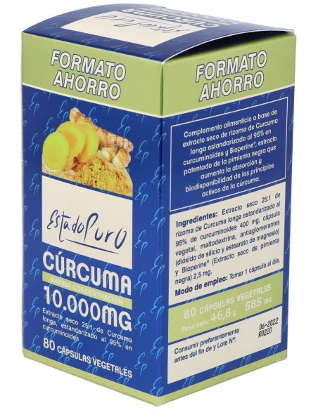 Curcuma 10.000Mg. Full Spectrum Comprex 80 Cap. Estado Puro de Tongil