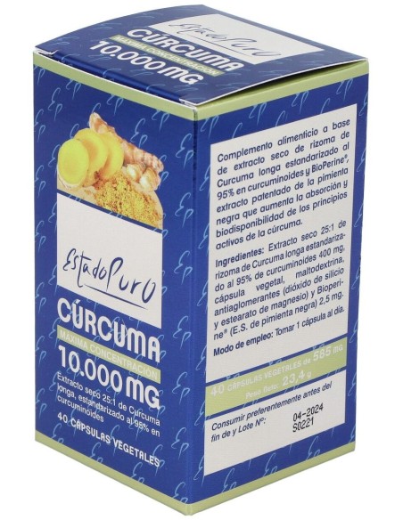 Curcuma 10.000Mg. 40Cap. Estado Puro de Tongil