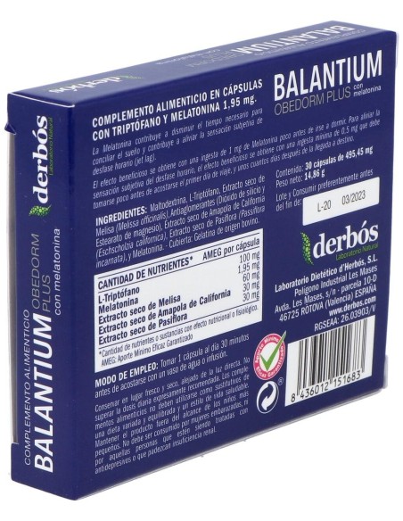 Balantium Obedorm Plus 30Cap. de Derbos