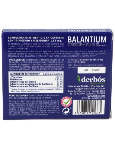 Balantium Obedorm Plus 30Cap. de Derbos