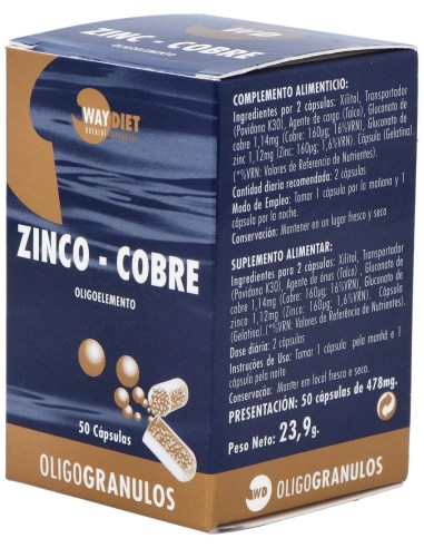 Zinc-Cobre Oligogranulos 50Caps. de Waydiet Natural Products