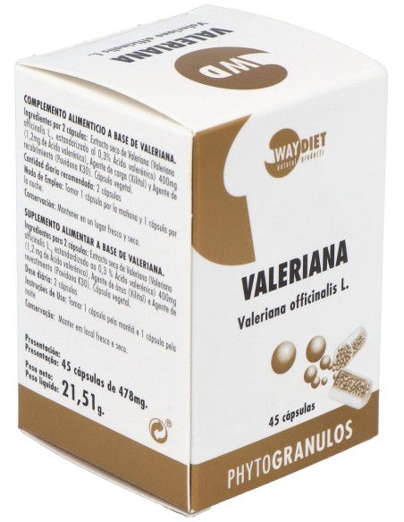 Valeriana Phytogranulos 45Caps. de Waydiet Natural Products