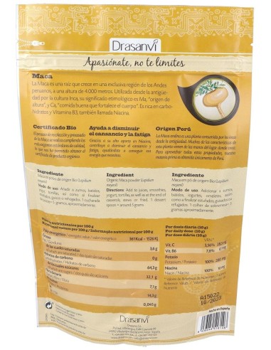 Maca Bio 225G Doypack Superalimentos Drasanvi