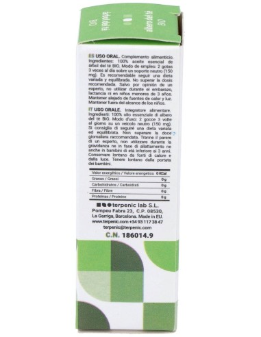 Arbol Del Te Aceite Esencial Alimentario 10Ml. Bio de Terpenic