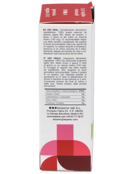 Geranio Aceite Esencial Alimentario Bio 10Ml. de Terpenic