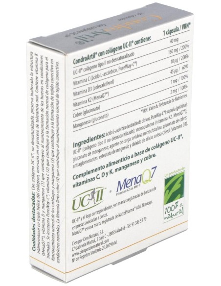 Condroartil Con Colageno Uc-Ii 30Cap. de Cien Por Cien Natural