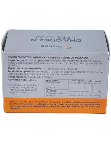 Dha Origen Npd1 1000 Blister 60Perlas. de Nutilab
