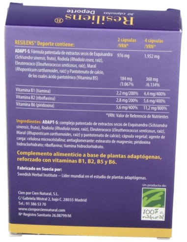 Resiliens Deporte 30Cap. de Cien Por Cien Natural