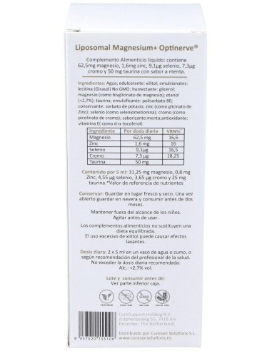 Liposomal Magnesium Optinerve 250Ml. de Curesupport