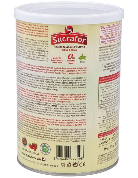 Sucrafor (Azucar De Abedul Y Stevia) 800Gr Sucrafor