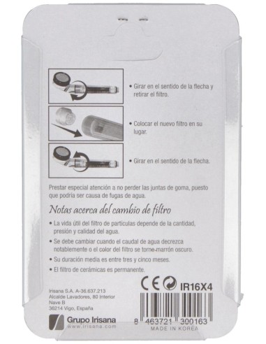 Filtros Ecoducha Blister 4Unid. Ir16X4 de Irisana