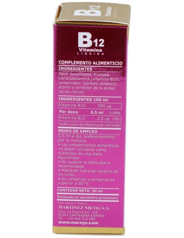 Vitamina B12 Liquida  Botella Con Pipeta - 30 Ml. Marnys