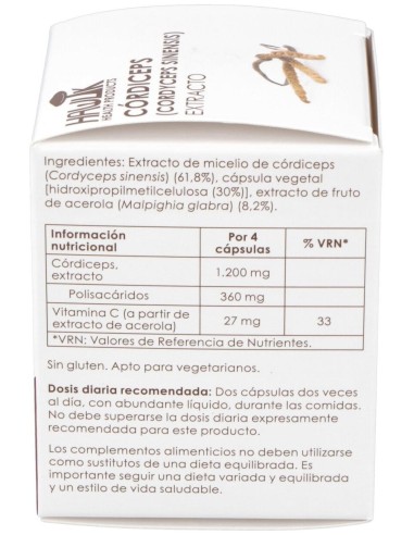 Córdiceps (Cordyceps Sinensis). Extracto Puro. Bio 60 Vcáps de Hawlik