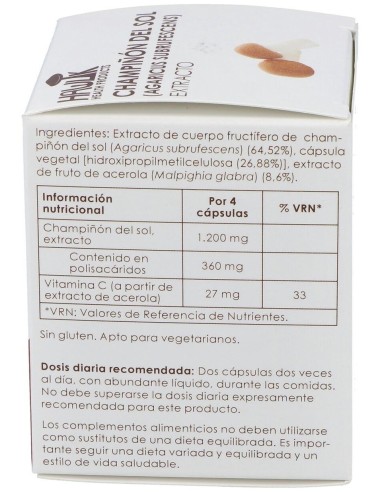 Champiñon Del Sol Extracto Puro 60Vcaps. de Hawlik