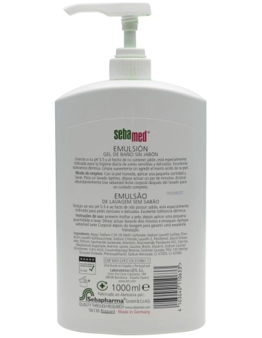 Emulsion Sin Jabon Gel De Baño 1L. Sebamed