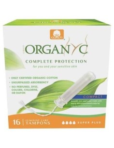 Tampón con aplicador compacto super plus, 100% algodón orgánico, 16ud de Organyc 2