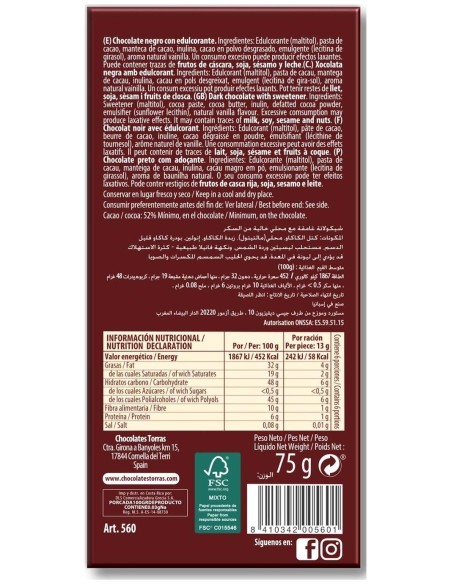 Chocolate Fondant 75Gr de Torras